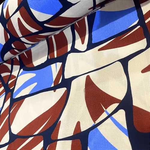 Tecido Viscolinho Estampado - Vitral Folhagem Azul - 1,50m de Largura | Toque Macio e Caimento Perfeito