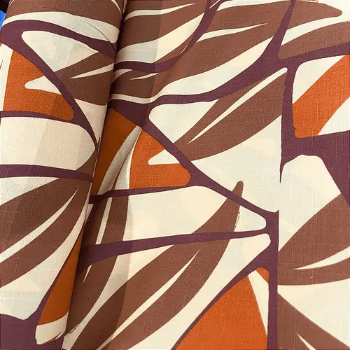 Tecido Viscolinho Estampado - Vitral Folhagem Marrom - 1,50m de Largura | Toque Macio e Caimento Perfeito