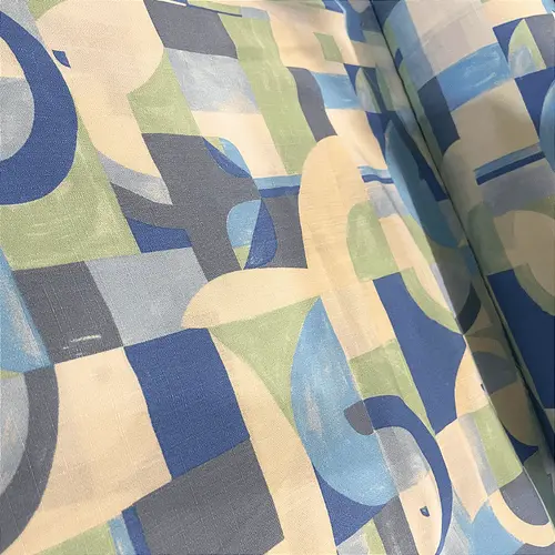 Tecido Viscolinho Estampado - Geométrico Azulado - 1,50m de Largura | Toque Macio e Caimento Perfeito