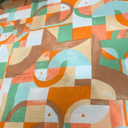 Tecido Viscolinho Estampado - Geométrico Laranjado - 1,50m de Largura | Toque Macio e Caimento Perfeito