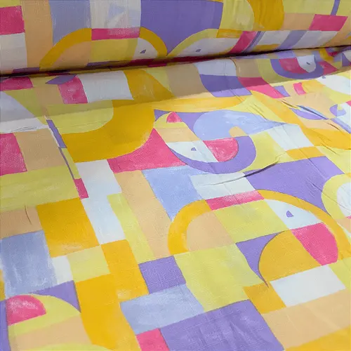 Tecido Viscolinho Estampado - Geométrico Rosado - 1,50m de Largura | Toque Macio e Caimento Perfeito
