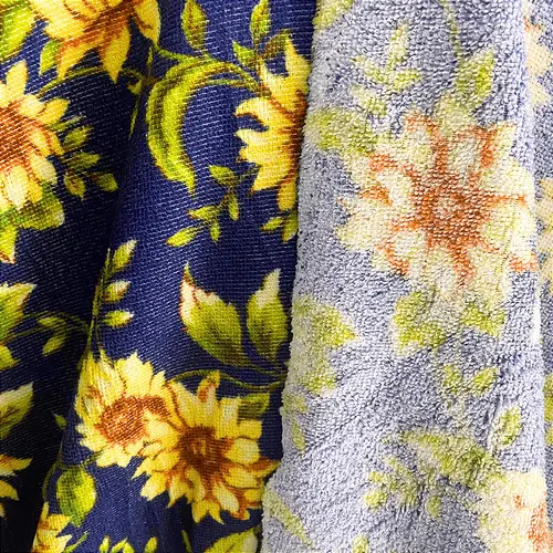 Tecido Atoalhado de Microfibra Estampado - Girassol Azul - 1,47m de Largura | Alta Absorção e Secagem Rápida