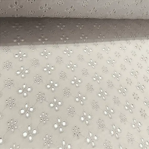 Laise Bordado 100% Algodão - Ponto Floral Off White - 1,40m de Largura