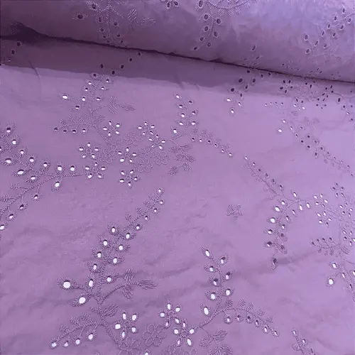 Laise Bordado 100% Algodão - Ramagem Lilás - 1,40m de Largura