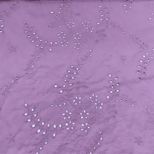 Laise Bordado 100% Algodão - Ramagem Lilás - 1,40m de Largura