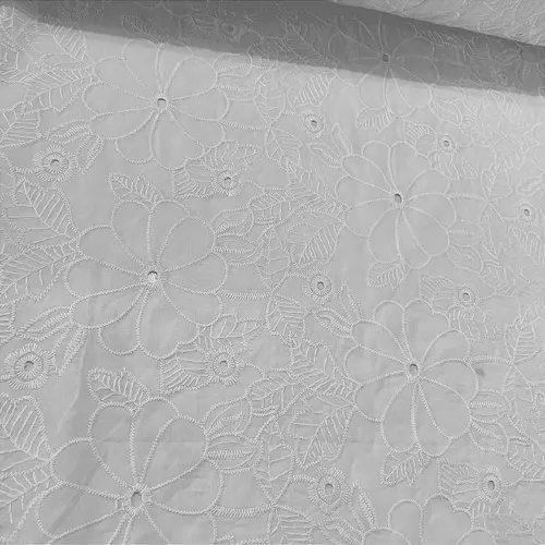 Laise Bordado 100% Algodão - Margarida  Branco - 1,40m de Largura