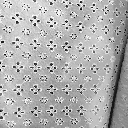Laise Bordado 100% Algodão - Ponto Floral Branco - 1,40m de Largura
