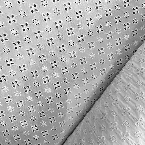 Laise Bordado 100% Algodão - Ponto Floral Branco - 1,40m de Largura