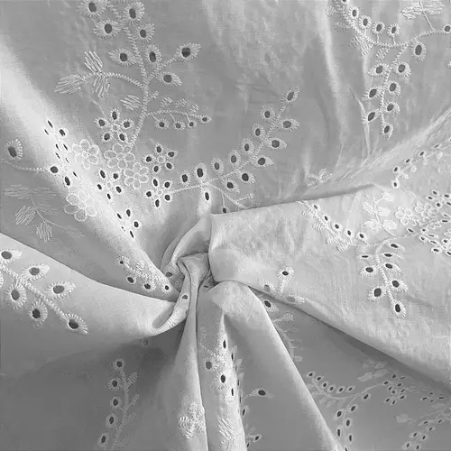 Laise Bordado 100% Algodão - Ramagem Pontos Branco - 1,40m de Largura
