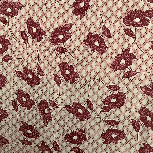 Liganete Estampada - Rosas Quadriculado Marsala - 1,60m de Largura