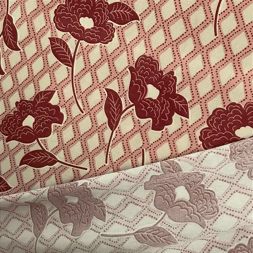 Liganete Estampada - Rosas Quadriculado Marsala - 1,60m de Largura