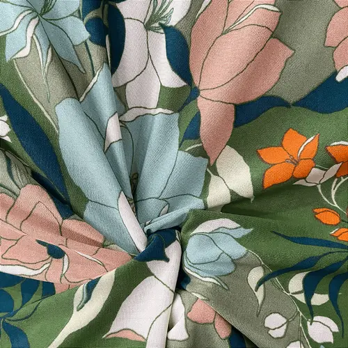 Liganete Estampada - Floral Fundo Verde - 1,60m de Largura