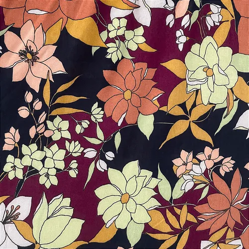 Liganete Estampada - Floral Fundo Preto - 1,60m de Largura