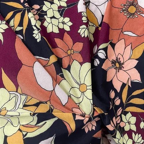 Liganete Estampada - Floral Fundo Preto - 1,60m de Largura