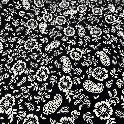 Crepe Estampado Havana - Indiana Preto - 1,50m de Largura