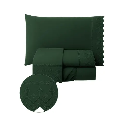 Lençol King Jogo de 3 Peças Percal 400 Fios Laise Bordado Inglês Verde Escuro