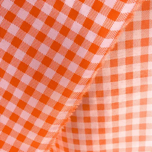 Tricoline Estampado 100% Poliéster - Xadrez Laranja 7mm - 1,50m de Largura