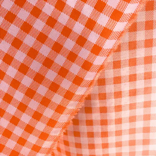 Tricoline Estampado 100% Poliéster - Xadrez Laranja 7mm - 1,50m de Largura