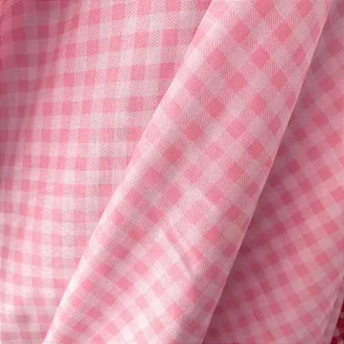 Tricoline Estampado 100% Poliéster - Xadrez Rosa Claro - 1,50m de Largura