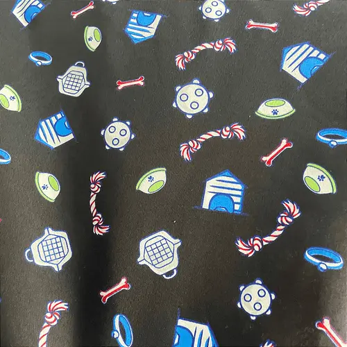 Tricoline Estampado 100% Poliéster - Pet Casinha Fundo Preto - 1,50m de Largura