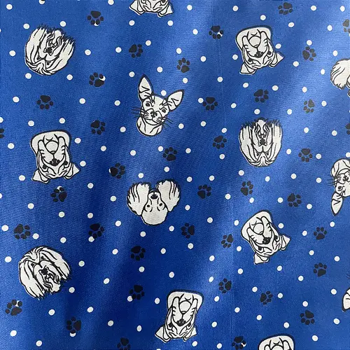 Tricoline Estampado 100% Poliéster - Pet Cão Fundo Azul - 1,50m de Largura