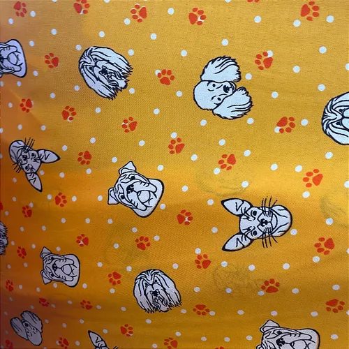 Tricoline Estampado 100% Poliéster - Pet Cão Fundo Amarelo - 1,50m de Largura