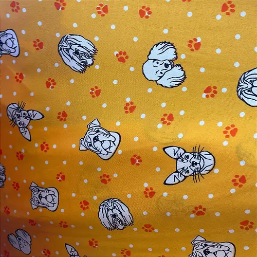 Tricoline Estampado 100% Poliéster - Pet Cão Fundo Amarelo - 1,50m de Largura