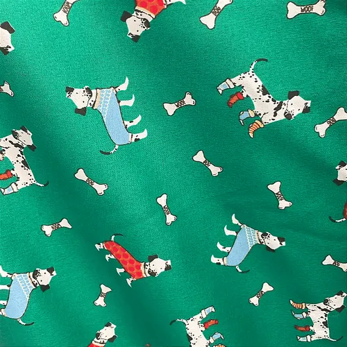 Tricoline Estampado 100% Poliéster - Pet Cão Fundo Verde - 1,50m de Largura