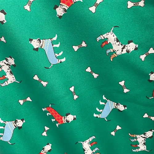 Tricoline Estampado 100% Poliéster - Pet Cão Fundo Verde - 1,50m de Largura