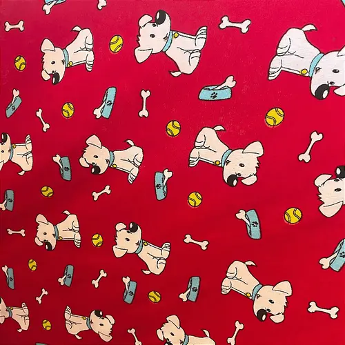 Tricoline Estampado 100% Poliéster - Pet Cão Fundo Vermelho - 1,50m de Largura