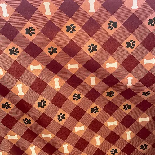 Tricoline Estampado 100% Poliéster - Pet Xadrez Marsala - 1,50m de Largura