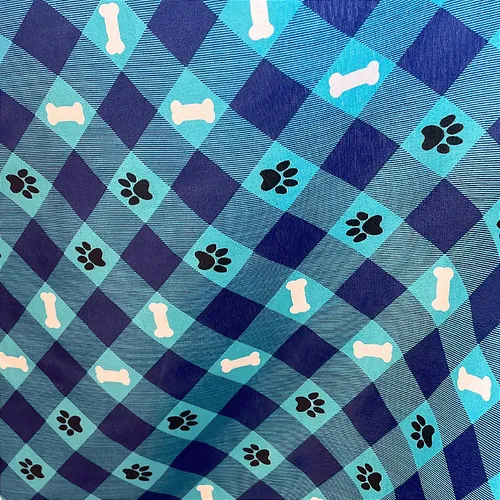 Tricoline Estampado 100% Poliéster - Pet Xadrez Azul - 1,50m de Largura