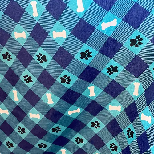 Tricoline Estampado 100% Poliéster - Pet Xadrez Azul - 1,50m de Largura