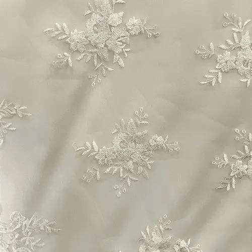 Renda Tule Bordado - Floral 2 Off White - 1,40m de Largura