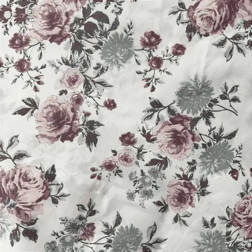 Percal 300 Fios Estampado Poliéster - Ramagem Floral Rosa Fundo Claro - 2,50m de Largura