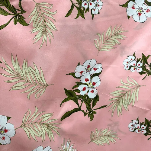 Percal 300 Fios Estampado Poliéster - Floral Branco Fundo Rosa - 2,50m de Largura