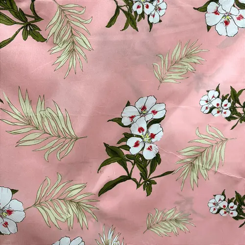 Percal 300 Fios Estampado Poliéster - Floral Branco Fundo Rosa - 2,50m de Largura