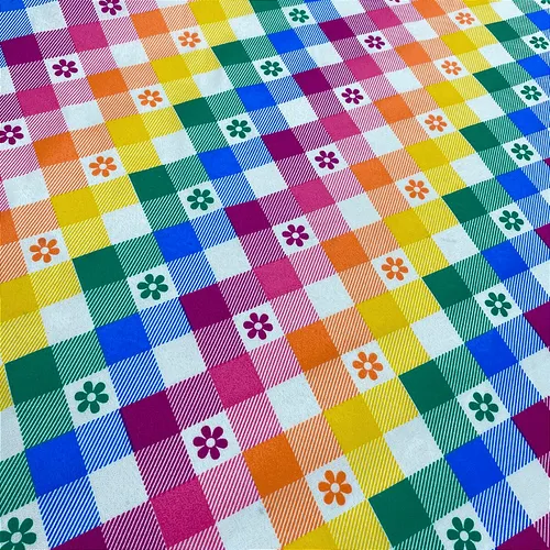 Tricoline Estampado 100% Poliéster - Xadrez Colorido Floral - 1,50m de Largura