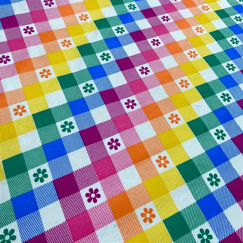 Tricoline Estampado 100% Poliéster - Xadrez Colorido Floral - 1,50m de Largura