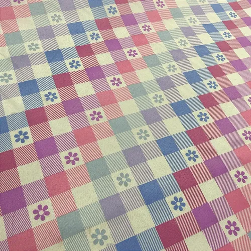 Tricoline Estampado 100% Poliéster - Xadrez Colorido Azul e Rosa - 1,50m de Largura