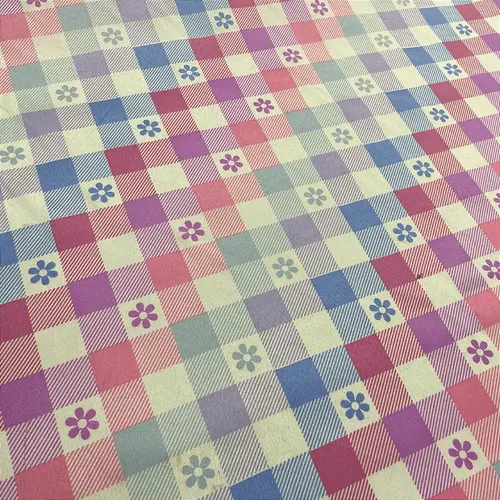 Tricoline Estampado 100% Poliéster - Xadrez Colorido Azul e Rosa - 1,50m de Largura