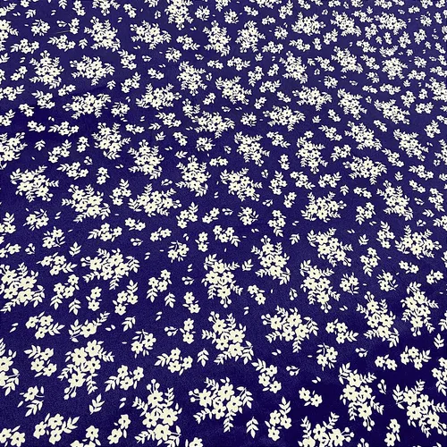 Tricoline Estampado 100% Poliéster - Ramagem Fundo Azul - 1,50m de Largura