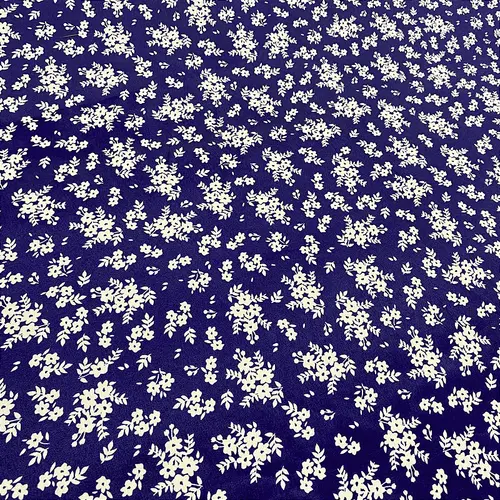 Tricoline Estampado 100% Poliéster - Ramagem Fundo Azul - 1,50m de Largura