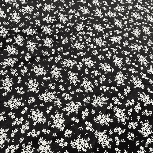 Tricoline Estampado 100% Poliéster - Ramagem Fundo Preto - 1,50m de Largura