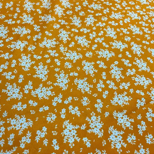 Tricoline Estampado 100% Poliéster - Ramagem Fundo Laranja - 1,50m de Largura