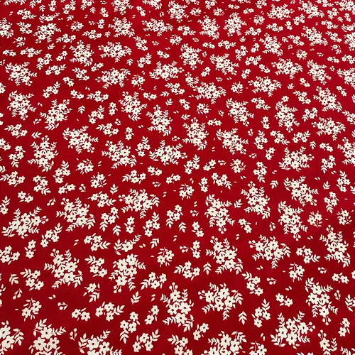 Tricoline Estampado 100% Poliéster - Ramagem Fundo Vermelho - 1,50m de Largura