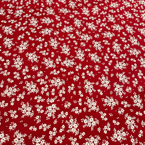 Tricoline Estampado 100% Poliéster - Ramagem Fundo Vermelho - 1,50m de Largura