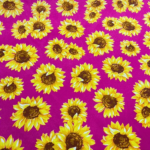Tricoline Estampado 100% Poliéster - Girassol Fundo Rosa - 1,50m de Largura