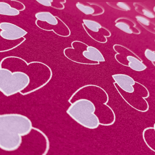Malha Suede Pijama - Duplo Coração Fundo Pink - 1,60m de Largura