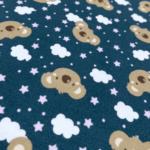 Malha Suede Pijama - Coala Fundo Azul Marinho - 1,60m de Largura